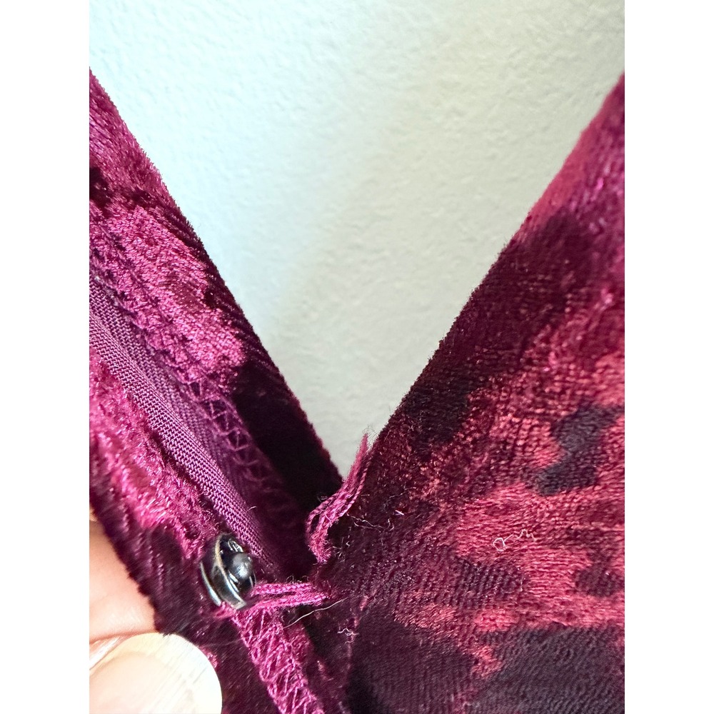 Women's Burgundy Crushed Velvet Wide Leg Jumpsuit Medium Whimsigoth - Picture 8 of 12